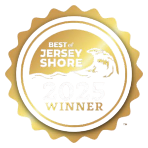 Gold badge: Best of Jersey Shore 2025 Winner with wave graphic.